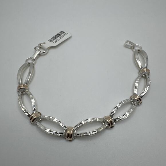 Designer Peruvian Sterling Silver 950 and 18K Gold Inlay Bracelet - 7.5” - Picture 2 of 8